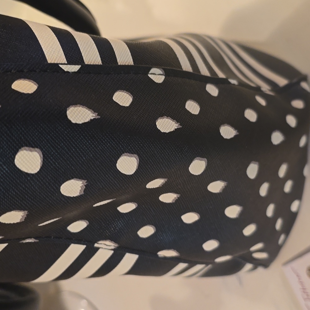 Betsey Johnson Black and White Striped Tote with Polka Dots & Rose Gold Earrings - Picture 6 of 8